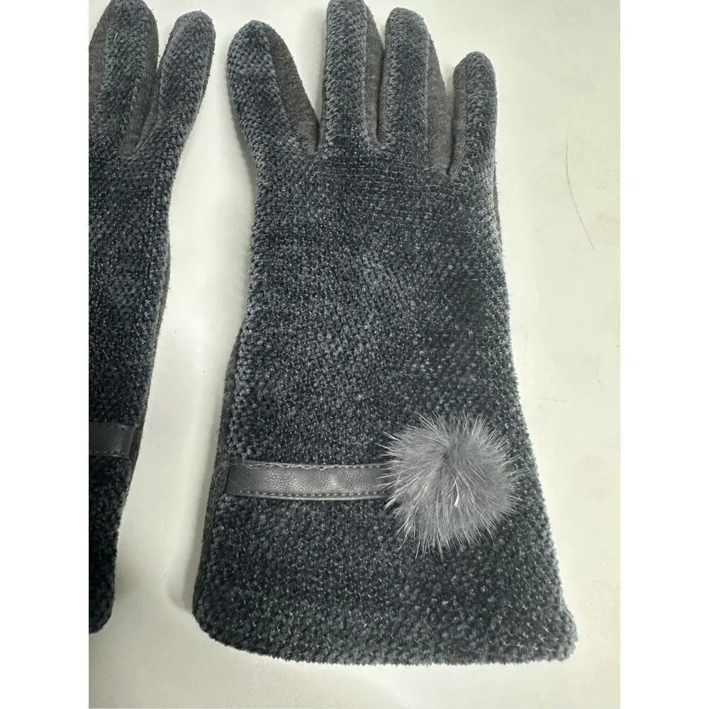 Elegant Women's Winter Thermal Gloves Matching Fur Ball Lined Size M See Notes